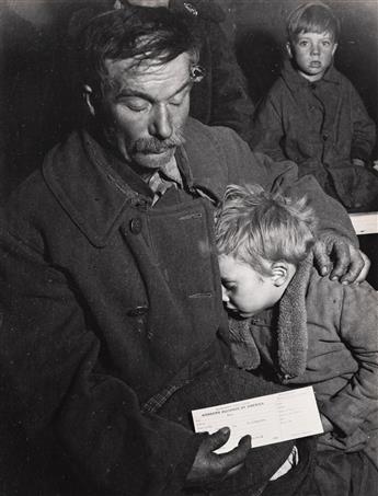 HANSEL MIETH (1909-1998) Unemployed father with son at Worker's Alliance Meeting, North Platte, Neb.                                             